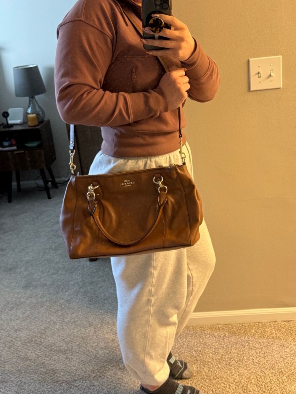 Coach Leather Shoulder Bag with Pleated Detailing